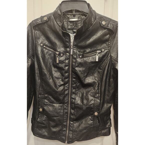 F2 Faux Leather Black Moto Jacket Juniors Medium - Picture 1 of 6